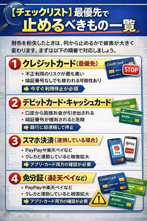 財布紛失後に停止すべきカード